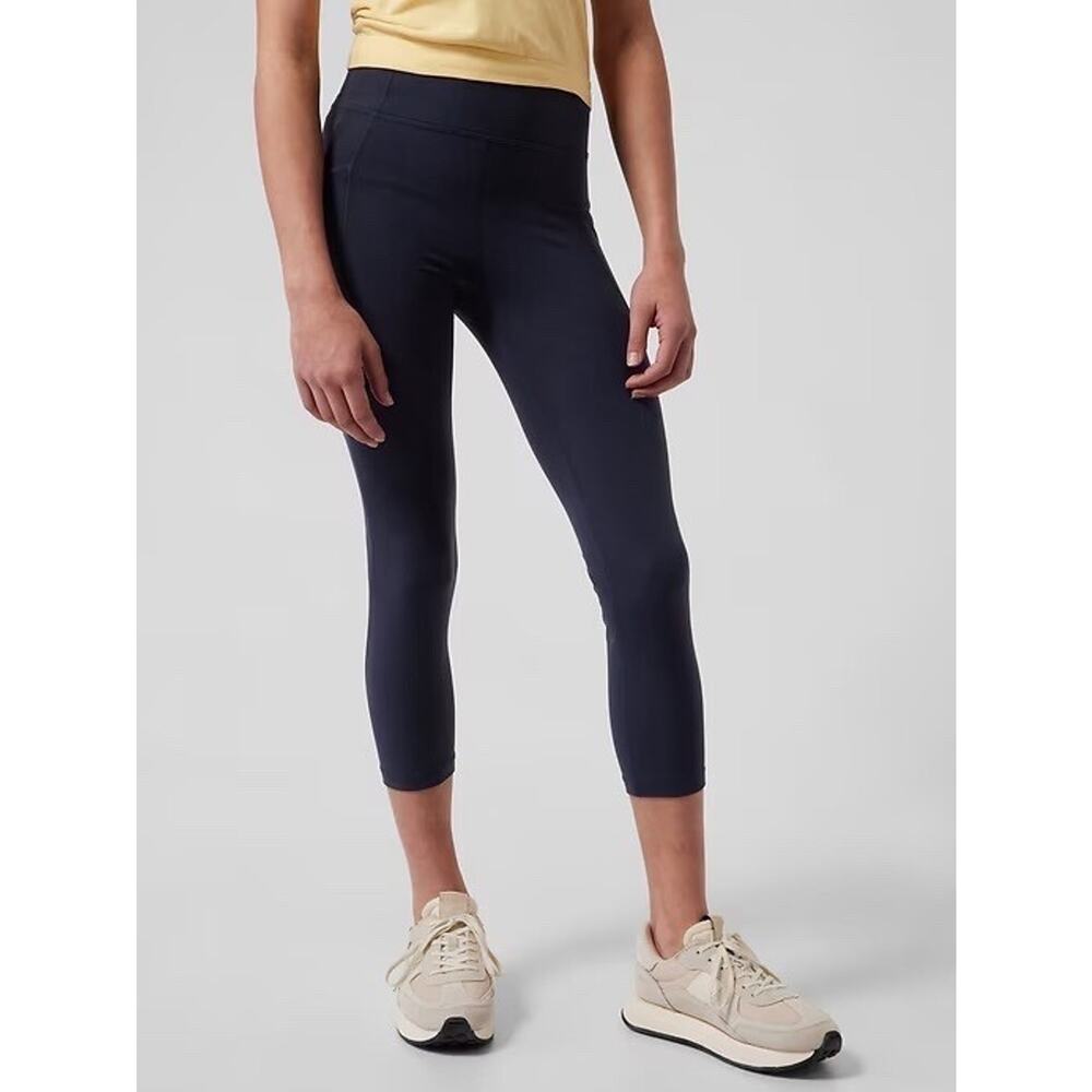 Athleta Girl Stash Your Treasures Capri L 12 Navy Pockets Drawstring Logo